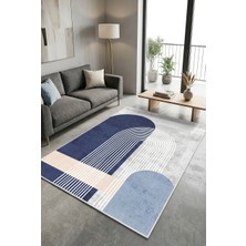 Pelura Halı Dijital Baskılı Modern Desenli Kaymaz Taban Yıkanabilir Mavi Halı