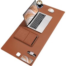 Bemy Ticaret Deer Pu Deri Mouse Pad Dikişli Kenar Dayanıklı Büyük Boy Çift Yönlü Kullanım Ofis Masa Matı Sümen(Kahverengi, 90X40 Xl)