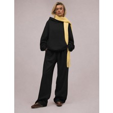 Macklin Unisex Kadın Erkek Baskısız Rahat Kalıp Oversize 3 Iplik Kapüşonlu Hoodie ve Baggy Eşofman Altı