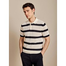 Brooks Brothers Beyaz Erkek Çizgili Triko Polo T-Shirt BBSS26MKL023
