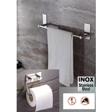 Bemy Ticaret Paslanmaz Çelik 40CM Havluluk ve Tuvalet Kağıtlığı Set - Inox Yapışkan Bant Sistem