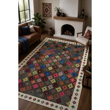 Pelura Halı Renkli Kilim Desenli Dijital Baskılı Yıkanabilir Kaymaz Salon Oturma Odası Halısı Yolluk