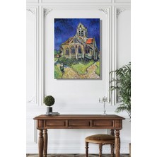 Şehber Vincent Van Gogh'un Ünlü ''auvers'deki Kilise'' Adlı Eseri Dikey Kanvas Tablo 4362