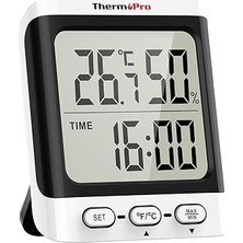 Bemy Ticaret TP152 Iç Mekan Termometresi Higrometre, Saatli ve Büyük 3,3 Inç LCD Ekranlı Nem Ölçer, Ev Ortamını Ölçmek Için Dijital Ev Termometresi