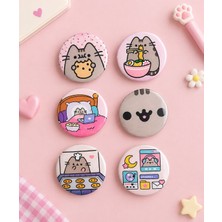 Pusheen Kedi 6’lı Rozet Seti | 44 mm Metal Çanta Rozeti | Kawaii Pusheen Fan Aksesuarı | Kedi Temalı Pin Seti | Çanta, Ceket ve Kıyafet Aksesuarı