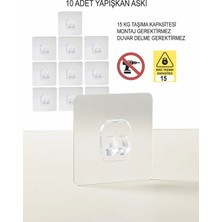Evstyle Şeffaf Yapışkanlı Duvar Askı Aparatı - 10 Lu