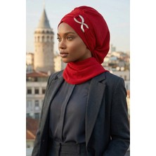 Aisha's Design Metal Aksesuarlı Şık Hazır Türban,Kırmızı,HT-94