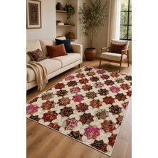 Pelura Halı Etnik Otantik Patchwork Desenli Renkli Dijital Baskılı Yıkanabilir Kaymaz Taban Salon Halısı Yolluk