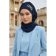 Aisha's Design Metal Aksesuarlı Şık Hazır Türban,Lacivert,HT-94