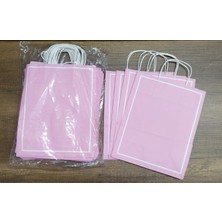 Aybaş Kağıtçılık 1. Kalite 25X12X31 Cm(6 Adet) Pembe Kağıt Çanta, Hediye Poşeti, Kına, Düğün, Nişan, Doğum Günü Çantası