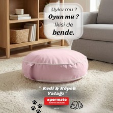 Xpermate Fermuarlı Kedi ve Köpek Minderi Yuvarlak Kedi Minderi Yıkanabilir Kedi Köpek Yatağı 60 x 15 cm Pembe