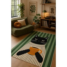 Pelura Halı Pinterest Kedi Desenli Baskılı Kaymaz Yıkanabilir Salon Oturma Odası Mutfak Balkon Halısı Yolluk