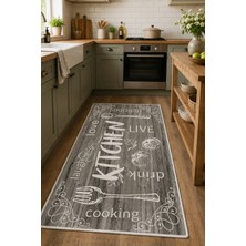 Pelura Halı Mutfak Desenli Kitchen Yazılı  Kaymaz Yıkanabilir Dijital Baskılı Mutfak Halısı Yolluk