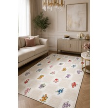 Pelura Halı Floral Kilim Desen Baskılı Kaymaz Yıkanabilir Salon Oturma Odası Mutfak Balkon Halısı Yolluk