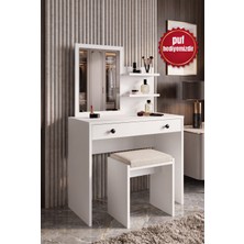 Papi-Co Aura Aynalı Tabureli Makyaj Masası Puflu Modern Şifonyer Makyaj Masası