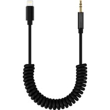 Bemy Ticaret iPhone Lightning To Aux Çevirici 3.5 mm Spiral Ses Kablosu Siyah - AL2693