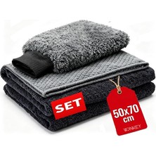 Bemy Ticaret - Mikrofiber Oto Yıkama Temizleme Seti | Araç Kurulama Havlusu + Otomobil Cam Bezi + Araba Yıkama Eldiveni Paketi, Profesyonel Araç Bakım Seti (3'lü Set)