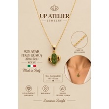 Up Atelier 925 Ayar Gümüş Ithal Zincirli Yeşil Zirkon Taşlı Kaktüs Kolye 40-45CM Ayarlanabilir