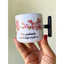 Hepsi Enteresan Mutluluk Kupası, Cherry Blossom, Kadınlara Özel, Porselen T Kupa, Doğum Günü Hediyesi