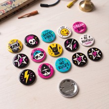Hediye Panayırı Punky Stil 15'li Rozet Seti – 44 mm Iğneli Yaka Rozeti-Punky Style Set 1