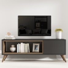 Givayo Mobilya Moussa Modern Tasarımlı Tv Ünitesi Antrasit Ceviz Suntalam 123 cm Genişlik 45 cm Yükseklik