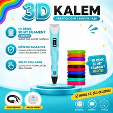 Evo Trend Turkuaz Renkli 3D Kalem Seti 10 Parça 50 Metre Filament USB Girişli , Powerbank Uyumlu Eğlenceli Tasarım