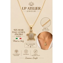 Up Atelier 925 Ayar Gümüş Ithal Zincirli Zirkon Taşlı Kaplumbağa Kolye 40-45CM Ayarlanabilir