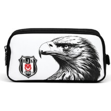 Me Team  Beşiktaş Lisanslı Çift Bölmeli Kartal Desenli Kalemlik - Rubber Logolu Su Itici Kumaşlı Kalem Kutusu