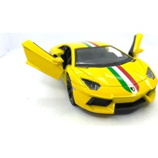 Kinsmart Lamborghini Aventador Lp 700 - 4 Şeritli Sarı Çek Bırak 5 Inch Diecast Model Araba Ölçek 1:38