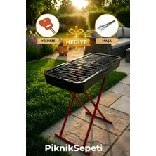 Piknik Sepetim Katlanabilir Ayaklı Emaye Mangal 65X35 cm Piknik Kamp Izgarası