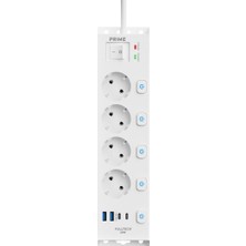 Bontec Akım Korumalı Priz, 4x Fiş Soketi, 2x USB Girişi, 2x Type-C Girişi, 20W Pd Hızlı Şarj, 2 Metre Kablo, Aşırı Gerilim Koruyucu, Açma/kapama Tuşu (230V/16A/1050J)