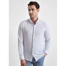 Süvari Beyaz Erkek Düğmeli Slim Fit Çizgili Gömlek SGM1008400005
