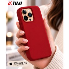 Tuji iPhone 16 Pro Uyumlu 1. Kalite Silikon Kılıf – Kamera Korumalı, Yumuşak Dokulu, Darbe Emici Ince Lansman Kapak, Kırmızı