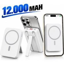 BRAVİON 12.000 Mah Manyetik Powerbank 15W Kablosuz Hızlı Şarj, 22.5W Hızlı Şarj, Dahili Kablolu ve Standlı Taşınabilir Şarj Cihazı