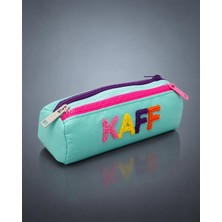 Kaff 01109 Mint Yeşil Üç Gözlü Renkli Fermuar Su Geçirmez Bondit Kumaş Peluş Baskıl Kalem Kutusu Kalemlik