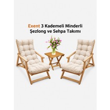 Exent 3 Kademeli Minderli Şezlong ve Sehpa Seti-Bej