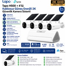 Tp-Link Tapo 4'lü Kablosuz Wi-Fi 2k TC82 | H500 | 16 GB + 1 Tb Dahili Hafıza | 16 Kanal 7/24 Kayıt | Hareket Algılama | Güneş Enerjili Kamera Sistemi