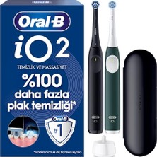 Odea Oral-B Io2 Şarjlı/elektrikli Diş Fırçası, 2'li Set, Siyah & Orman Yeşili, 2 Fırça Başlığı, Tek Şarjda 4 Haftaya Varan Kullanım, Seyahat Kabı