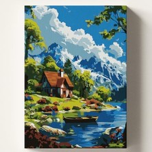 Odea Güzel Manzara Temalı Sayılarla Boyama Tuvali, Fırça ve Boya ile 40X50 cm