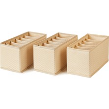 Odea Ocean Home Textile 3'lü Bölmeli Bej Balıksırtı Çekmece Içi Düzenleyici Kutu Set 13 x 28 x 13 cm