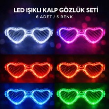 Marsilyan LED Işıklı Kalp Glow Pilli Parti Gözlüğü – 6 Adet / 5 Renk Set