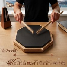 Odea Kutulu Bateri Çalışma Antrenman Pedi - 24 cm Ahşap Tabanlı Sekizgen Bateri Çalışma Pedi, Sessiz Siyah Kauçuk Baget Pratik Pedi