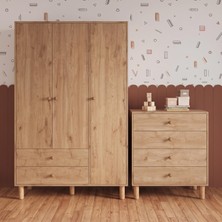 Bimossa TK3050 Bunny Sepet 3 Kapaklı Gardırop ve 4 Çekmeceli Şifonyer Yüksek Ayaklı Bebek Çocuk Odası Takımı