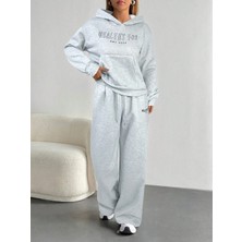 Macklin Unisex Kadın Erkek Healty For Baskılı Oversize 3 Iplik Kapüşonlu Sweatshirt ve Baggy Eşofman Altı