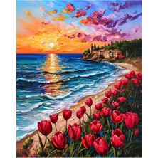 Odea Kırmızı Laleler ve Günbatımı Temalı Sayılarla Boyama Seti, 40X50CM