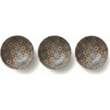 Odea Metal Çerezlik Mandala Desen – Renkli Dekoratif Servis Kasesi, Yuvarlak Sunum Tabağı 3'lü Set (B)