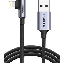 Odea Ugreen Örgülü 90 Derece Lightning iPhone Şarj ve Data Kablosu Siyah 2 Metre