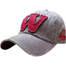 Odea Arel - W Model Eskitme Beyzbol Şapkası, Gri Renk, Vintage Yıpranmış Görünüm, Pamuklu, Kutulu – Unisex Hat Cap