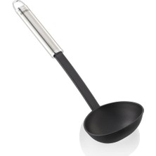 Odea Leifheit Kepçe 32 cm Naylon Sterling Serisi, Paslanmaz Çelik ve Naylondan Çorba Kepçesi, Çiziksiz Pişirmek Için, Oval Saplı ve Pratik Asma Halkalı, Sos Kaşığı, Gümüş
