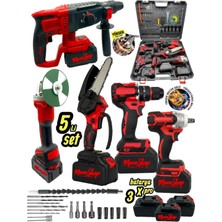 Odea Profesyonel Şarjlı Darbeli 5'li Set 2-26 Hilti 125MM Taşlama 13MM Matkap 650NM Somun Sökme Dal Bud